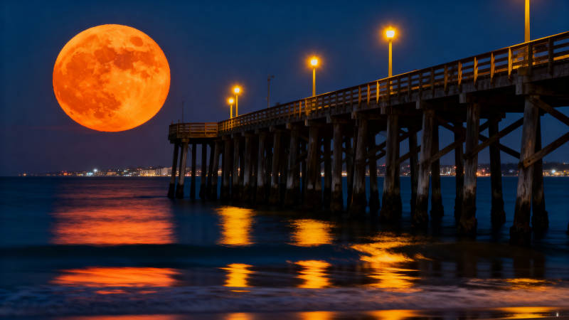 月满长桥 夜海流金图片