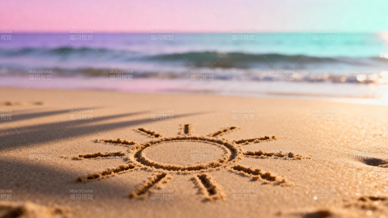 沙滩画太阳 海天一色梦图片