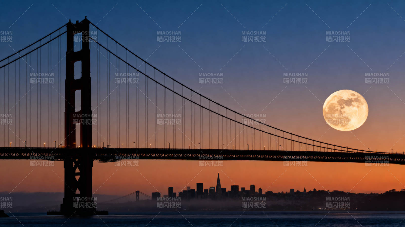 金门大桥月夜剪影图片