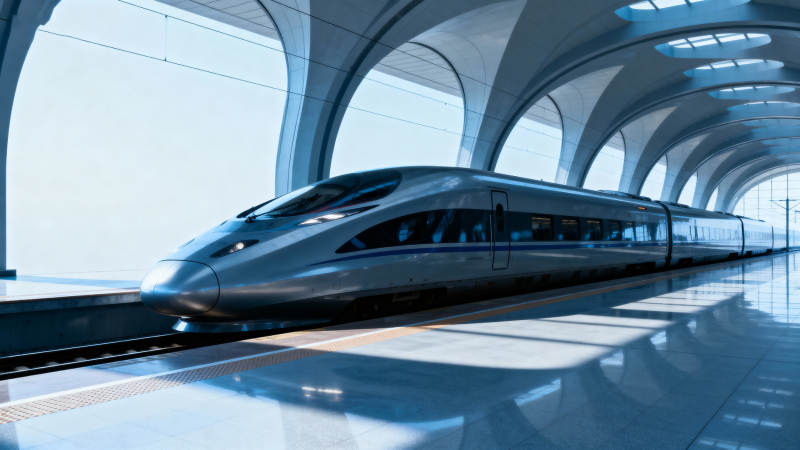 未来高铁站 流线型列车疾驰图片