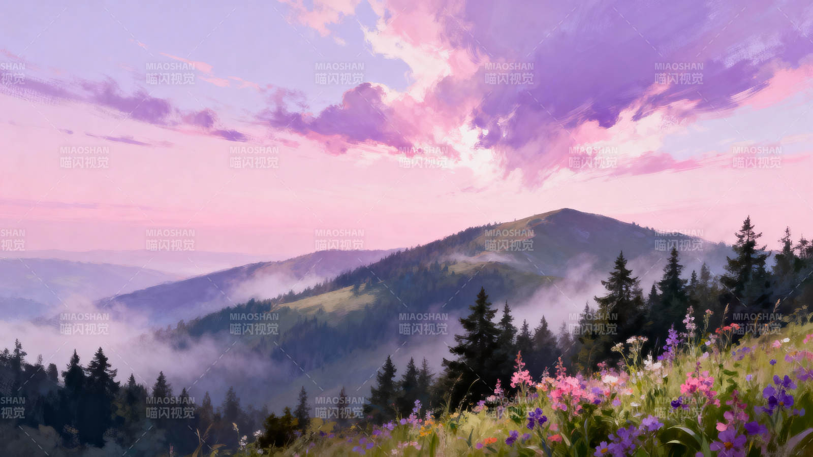 紫霞山花雾绕峰图片