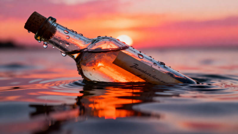 瓶中夕阳 海上传情图片