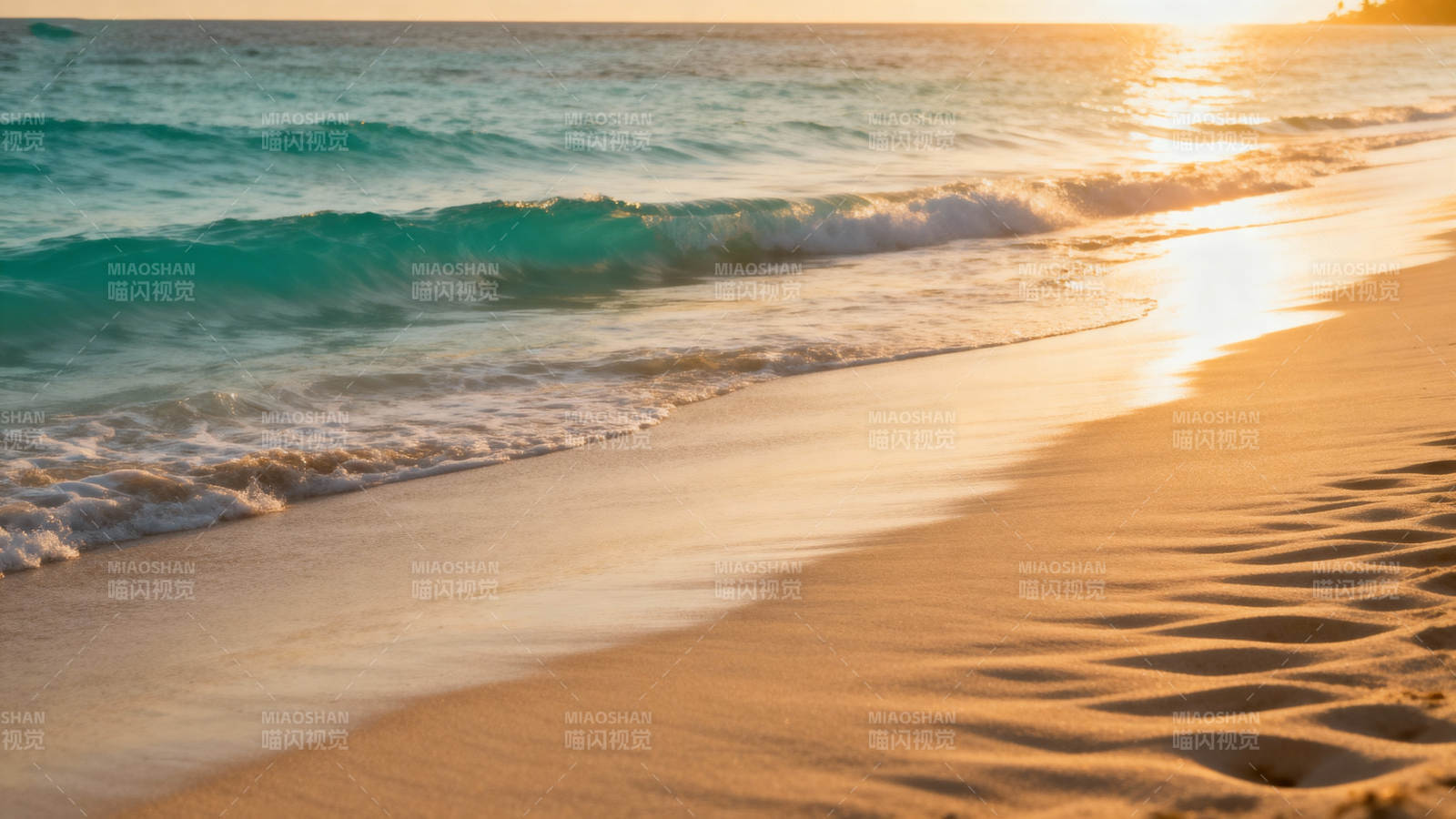 夕阳海滩 金浪轻抚沙岸图片