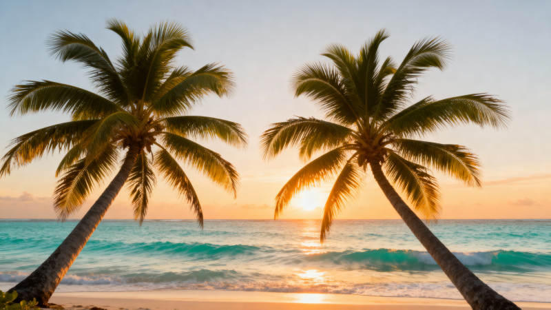 椰影夕阳 海天一色美如画图片