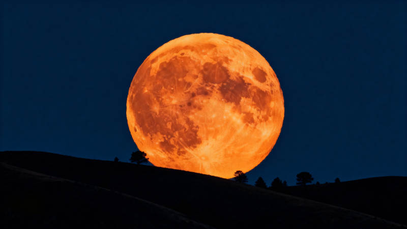 橙月升山夜 静美如诗画图片