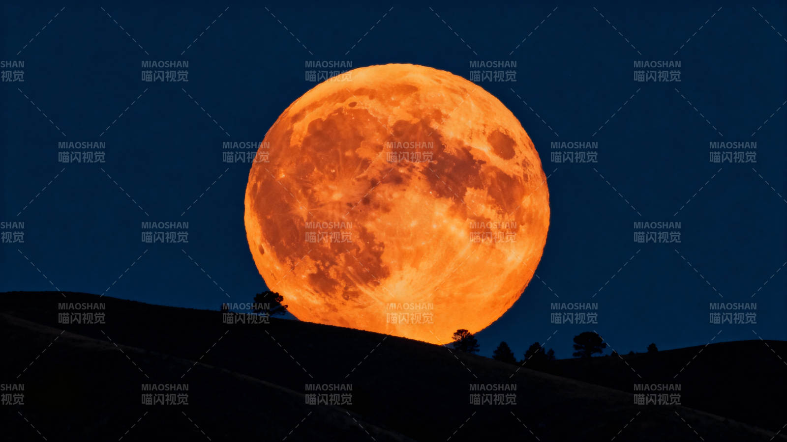 橙月升山夜 静美如诗画图片