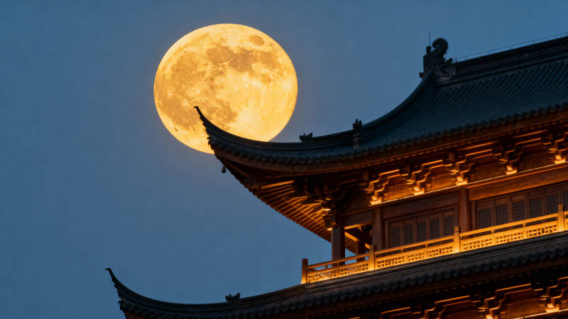 古楼映满月 夜色醉人心图片