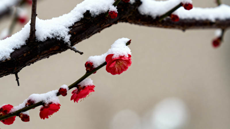 雪覆红梅 傲寒绽放图片