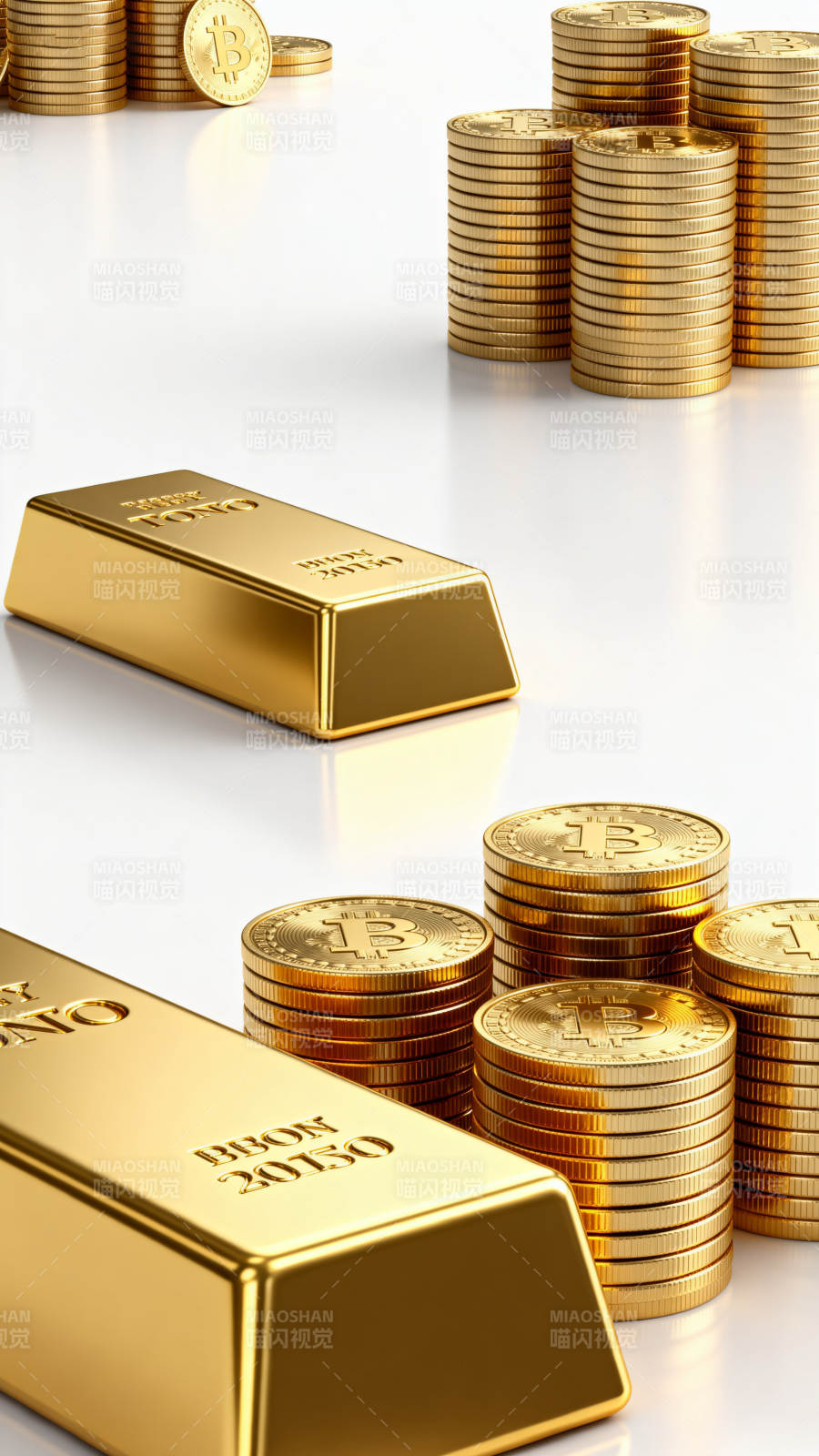 金条与比特币金币堆叠图图片