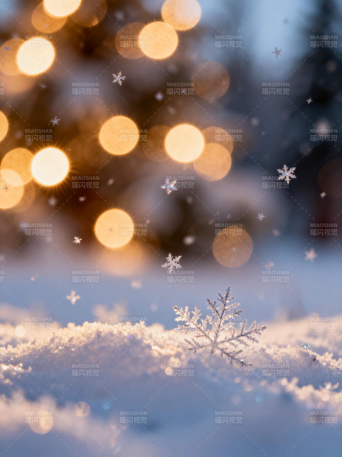 雪夜暖光 雪花轻舞图片