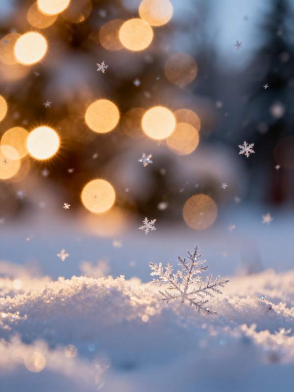 雪夜暖光 雪花轻舞图片