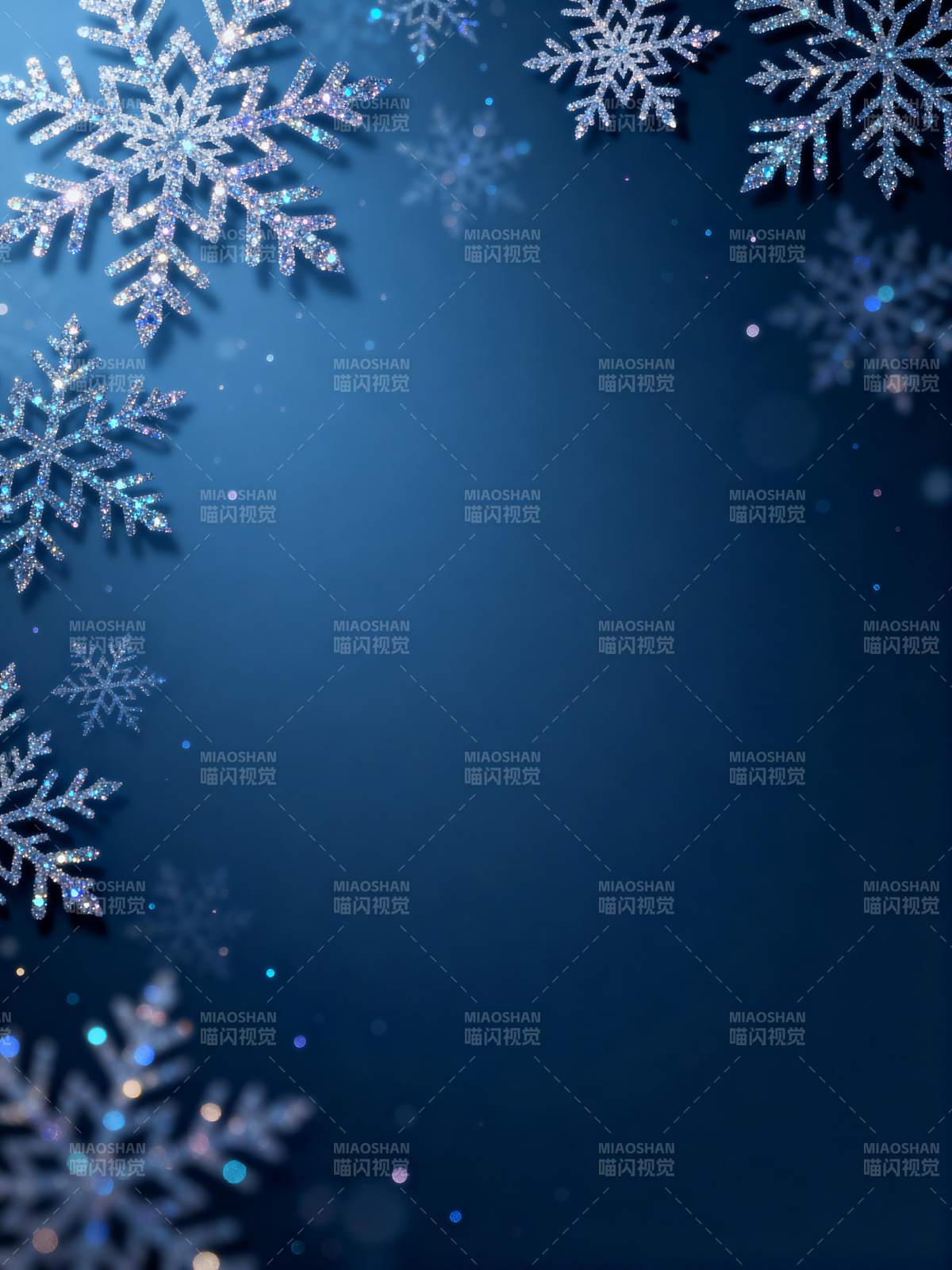 蓝夜雪花 梦幻冬日背景图片