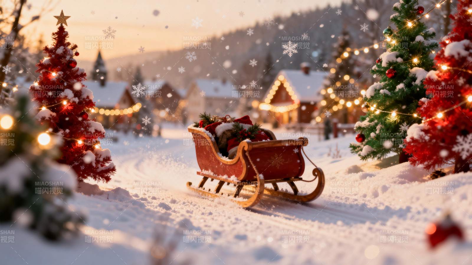 雪夜圣诞 sled 温馨童话图片