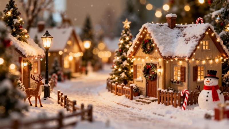雪夜童话小镇图片