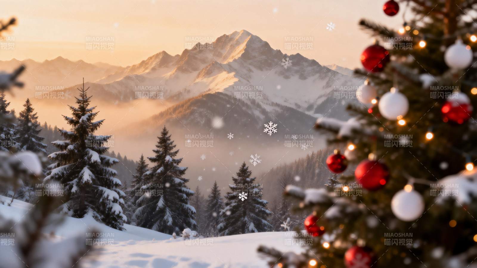 雪夜圣诞树 山景暖光伴图片