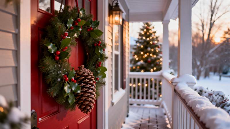 雪夜门廊  wreath 迎圣诞图片