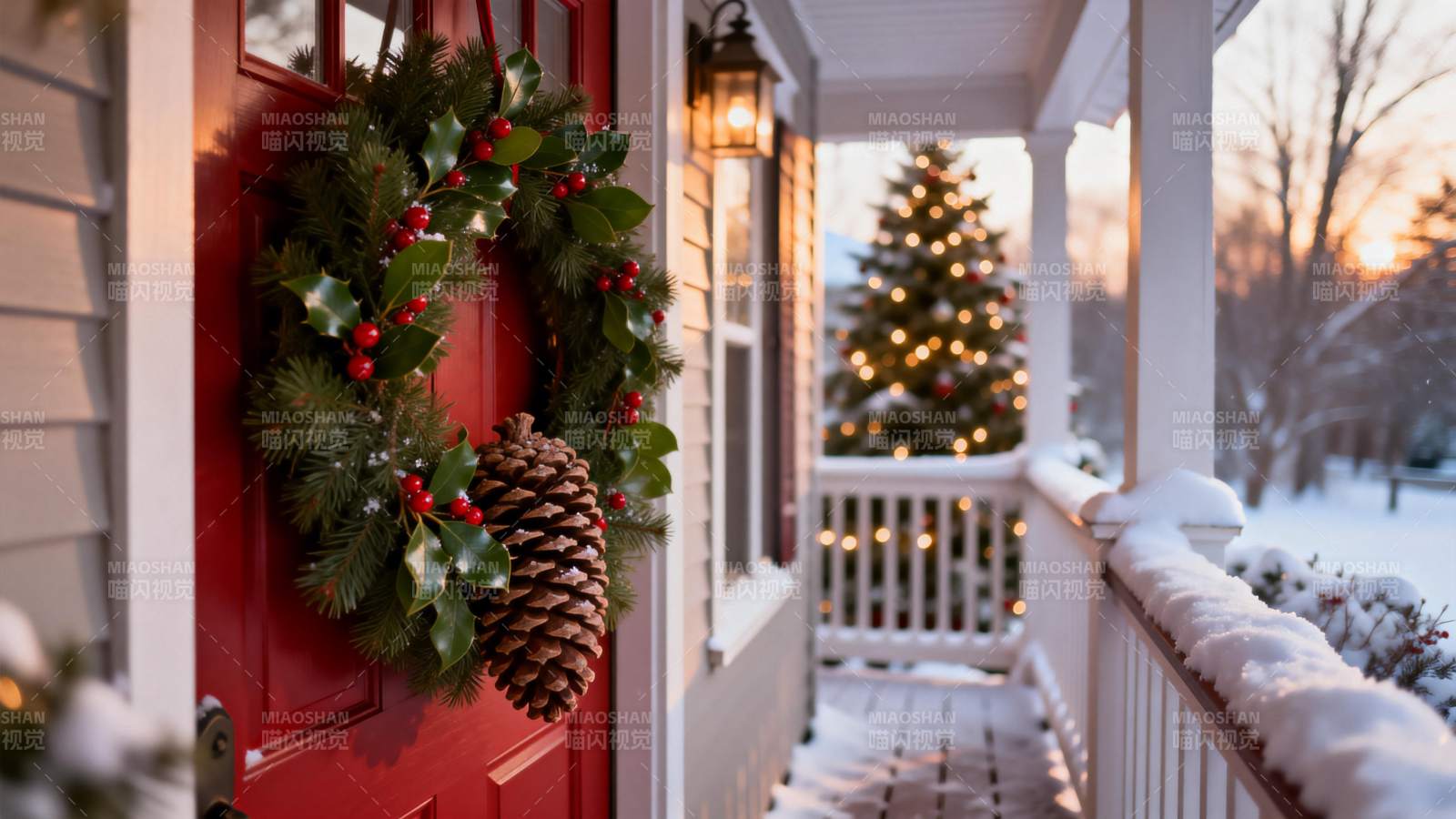 雪夜门廊  wreath 迎圣诞图片