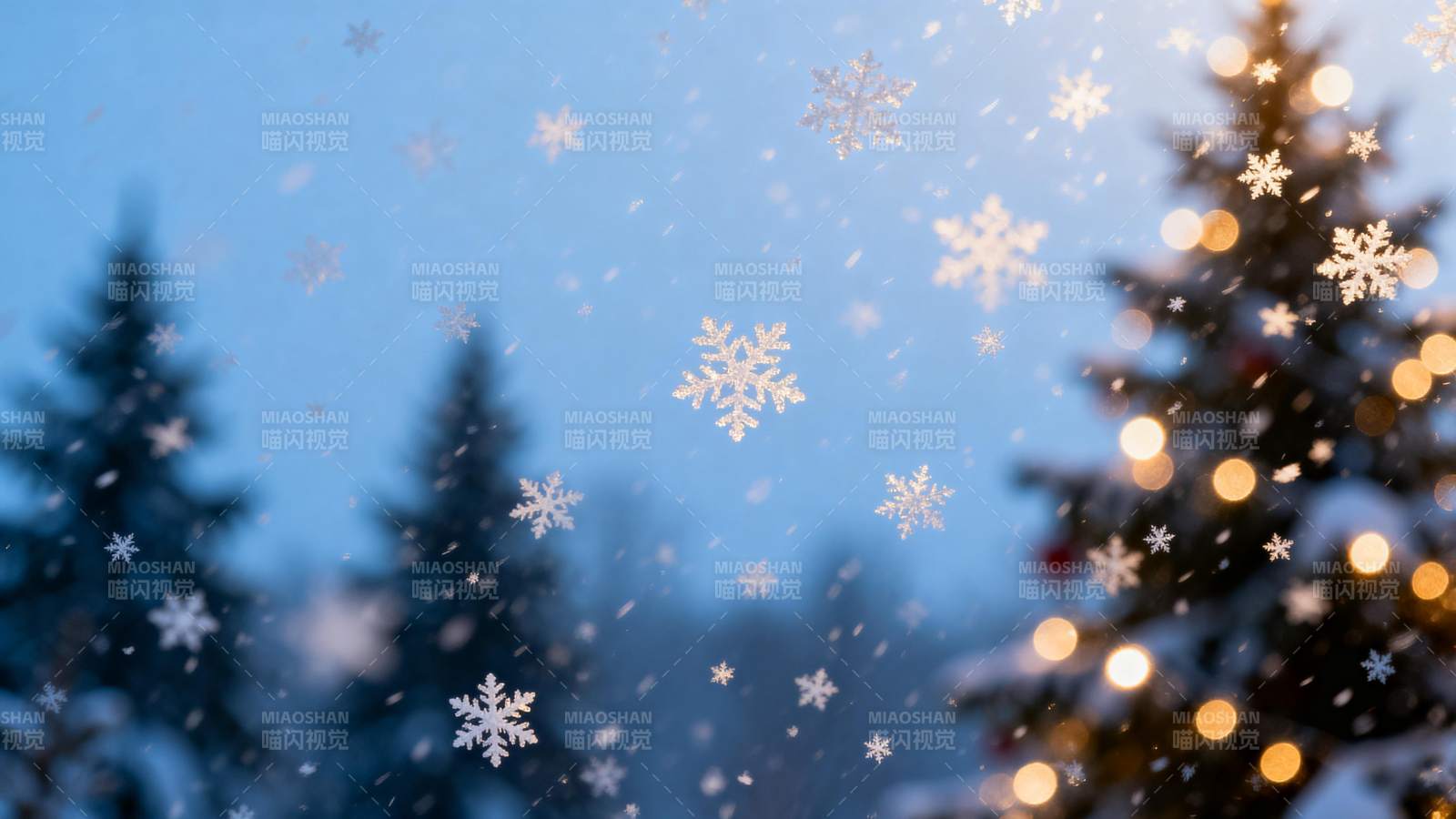 雪夜圣诞树 暖光伴飞雪图片