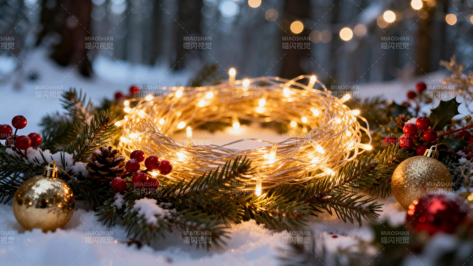 雪夜暖光圣诞环饰图片