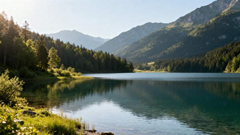 青山映碧水 静谧湖光景图片