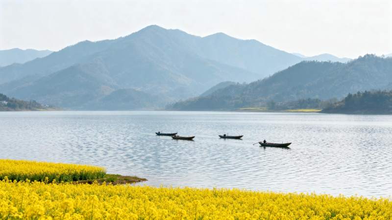 湖光山色 黄花伴舟行图片