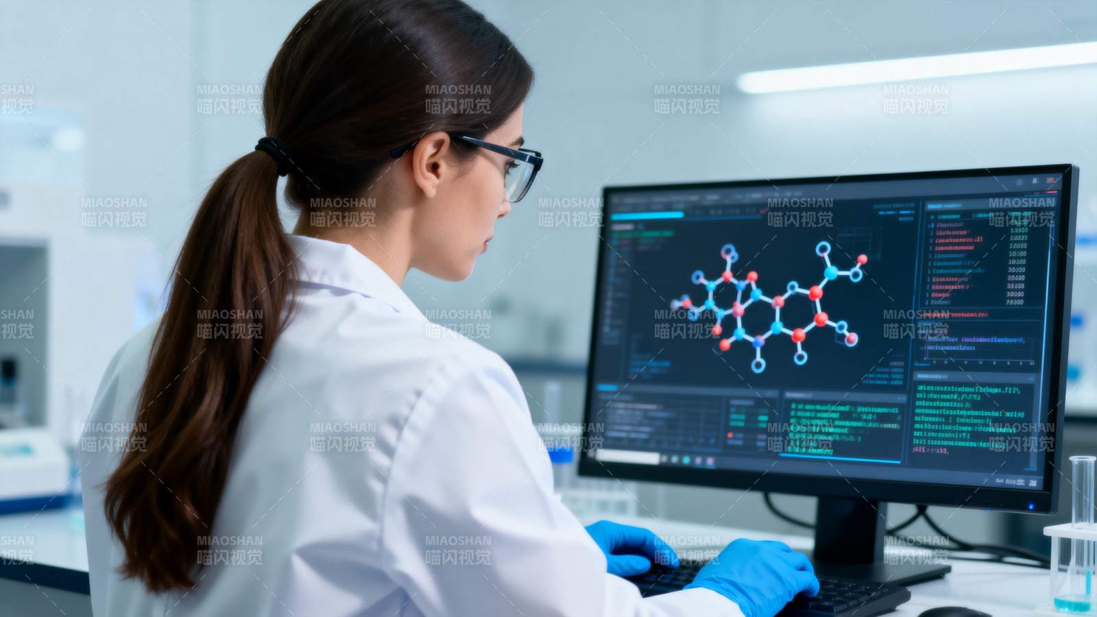 女科学家分析分子结构图片