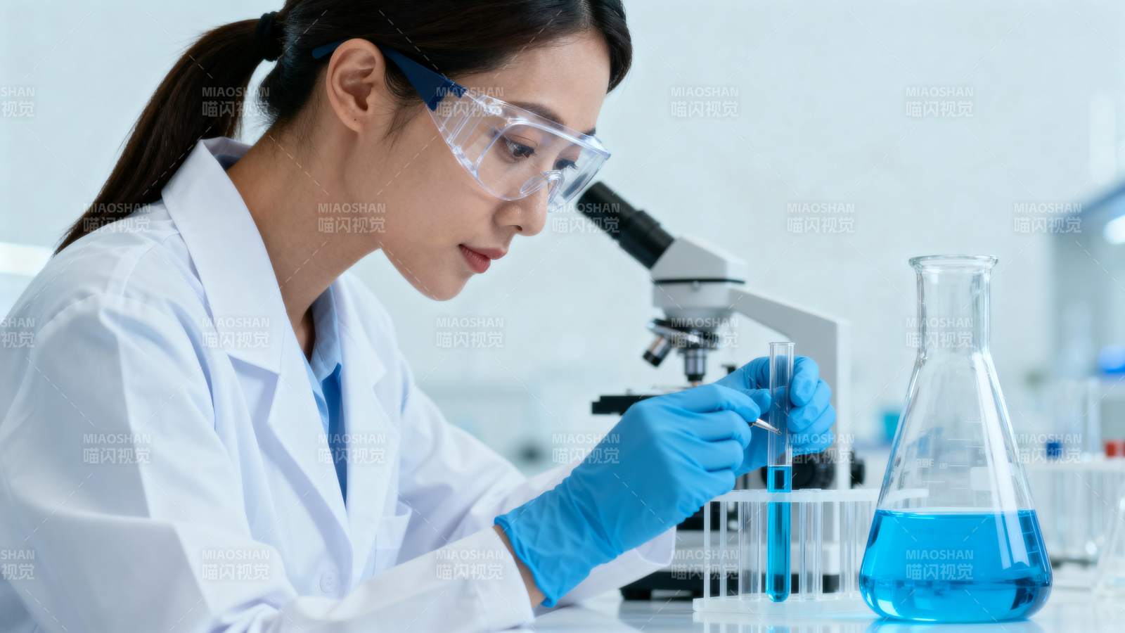 女科学家专注实验观察图片
