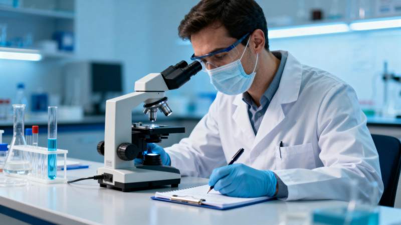 科学家显微镜下记录数据图片
