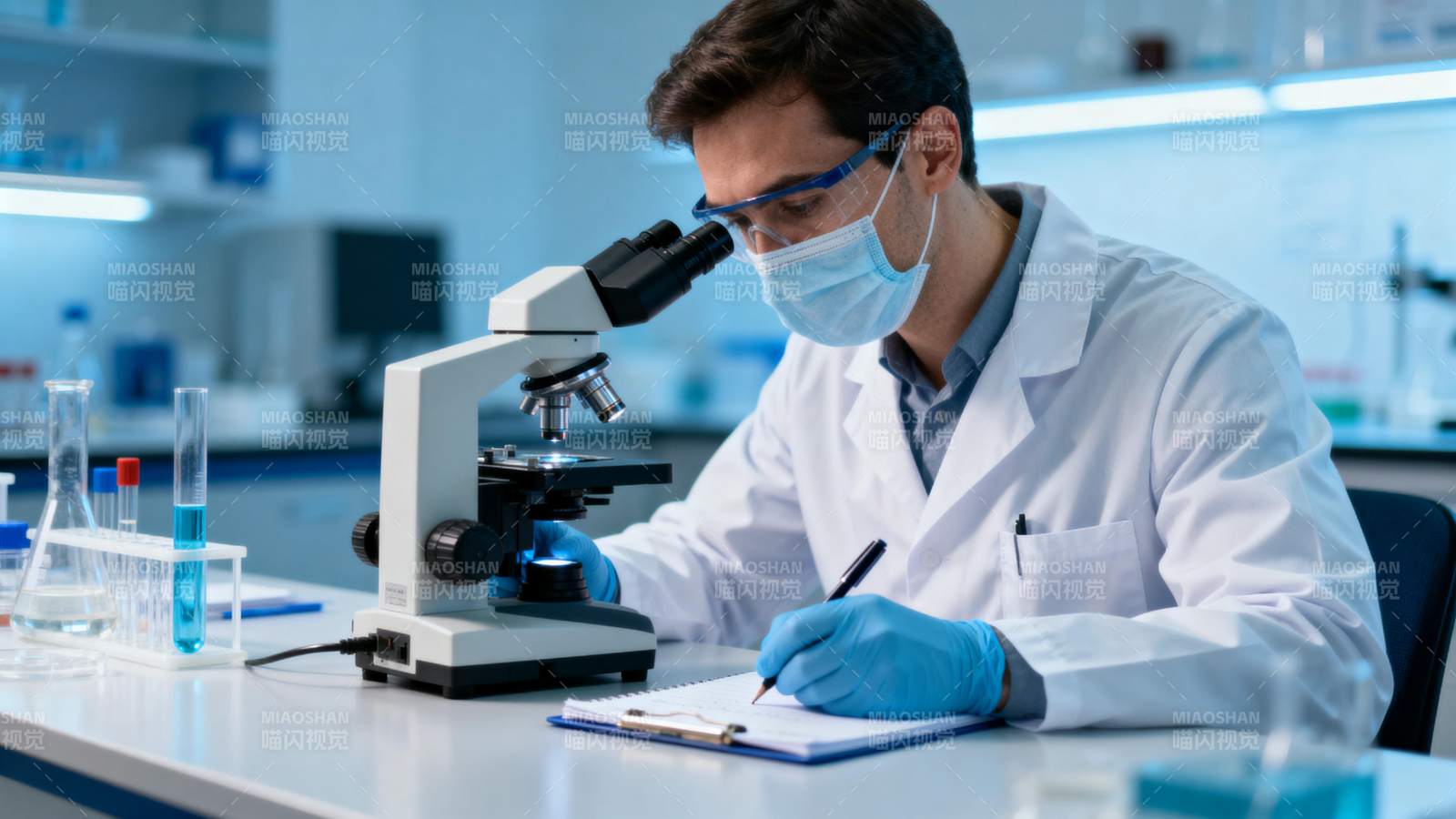 科学家显微镜下记录数据图片