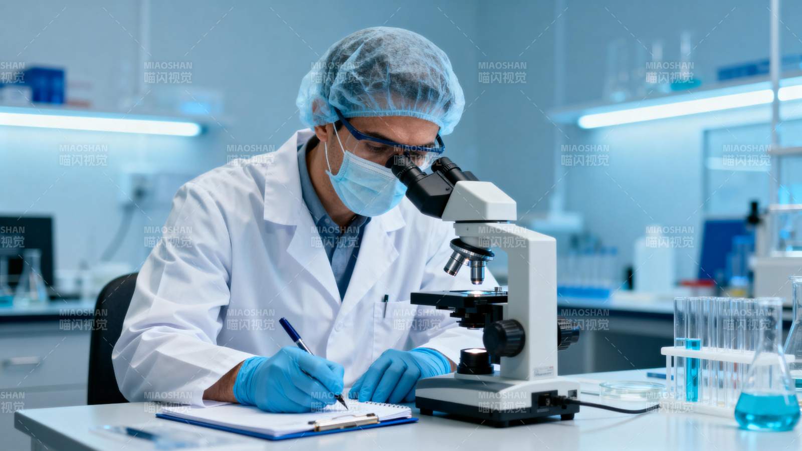 实验室科研专注观察记录图片