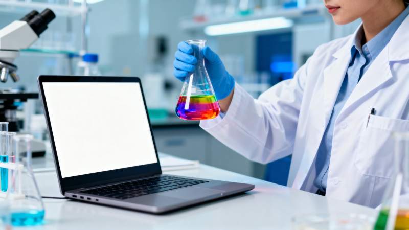 科学家实验 彩液与电脑同步图片