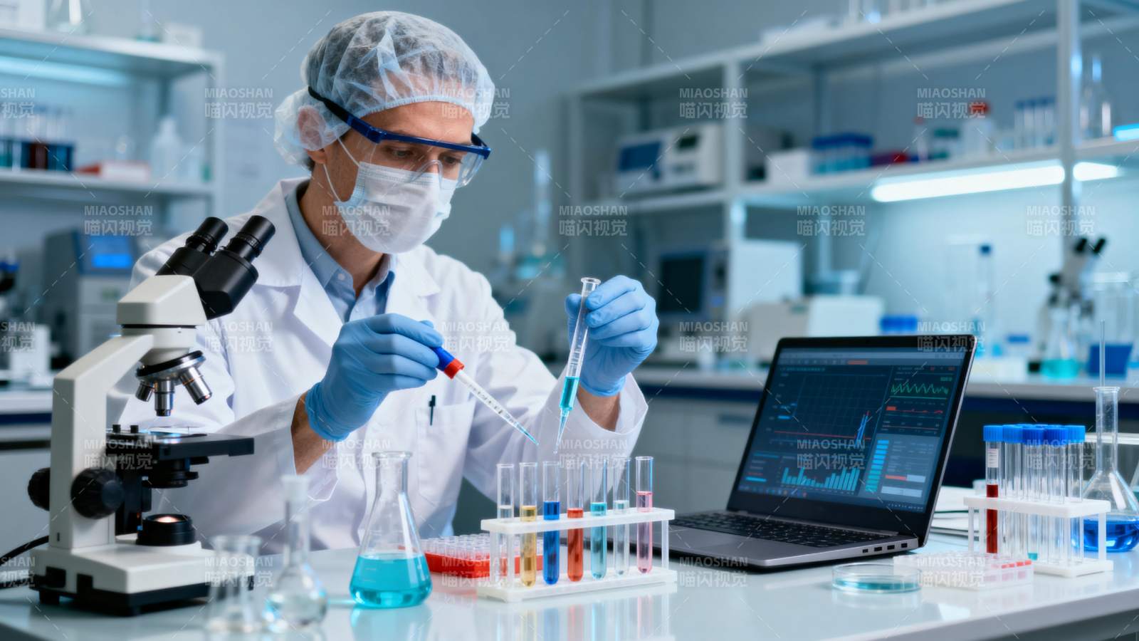 实验室科研人员进行实验分析图片