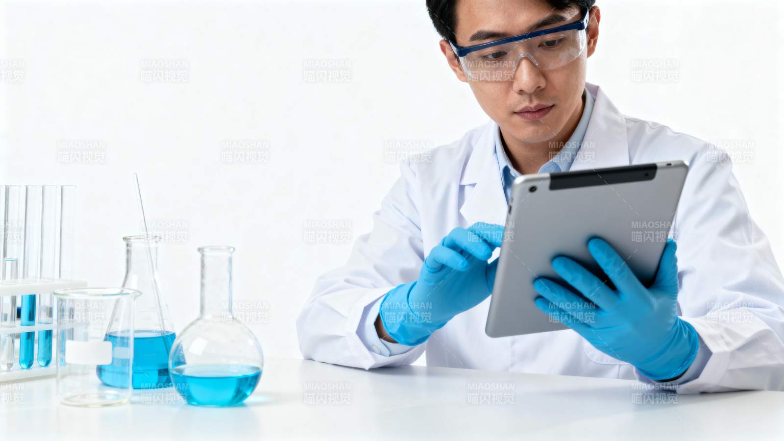 科学家平板记录实验数据图片