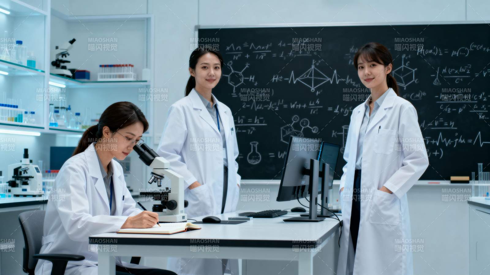 实验室里的三位女科学家图片