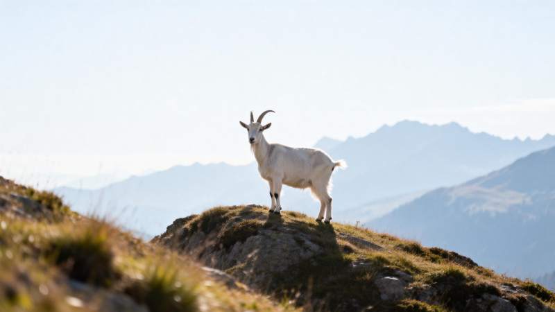 山巅白 goat 傲立群峰间图片
