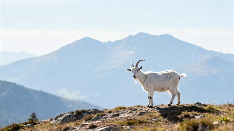 山巅白 goat 望远峰图片