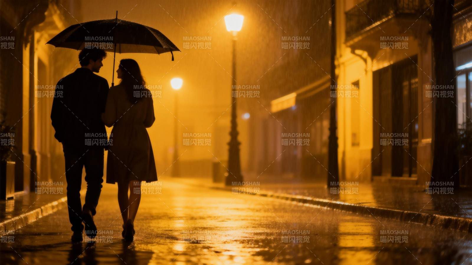 雨夜共伞 暖光伴行图片
