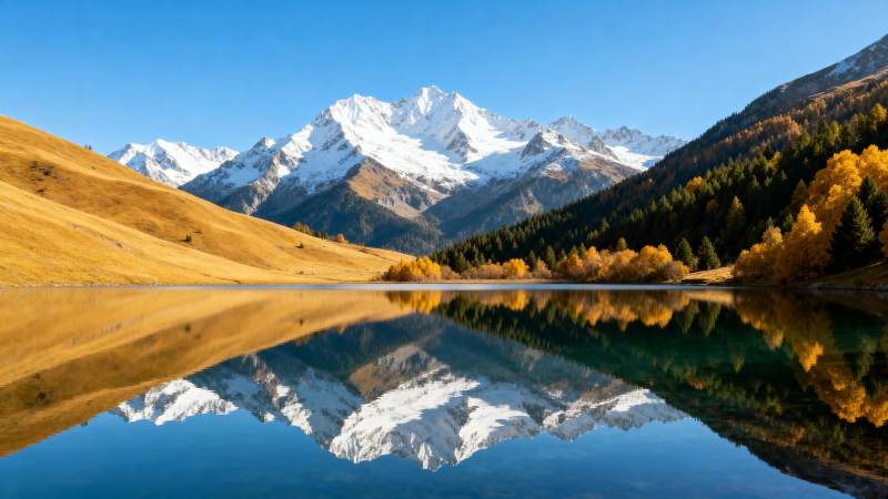 雪山映湖 秋色如画图片