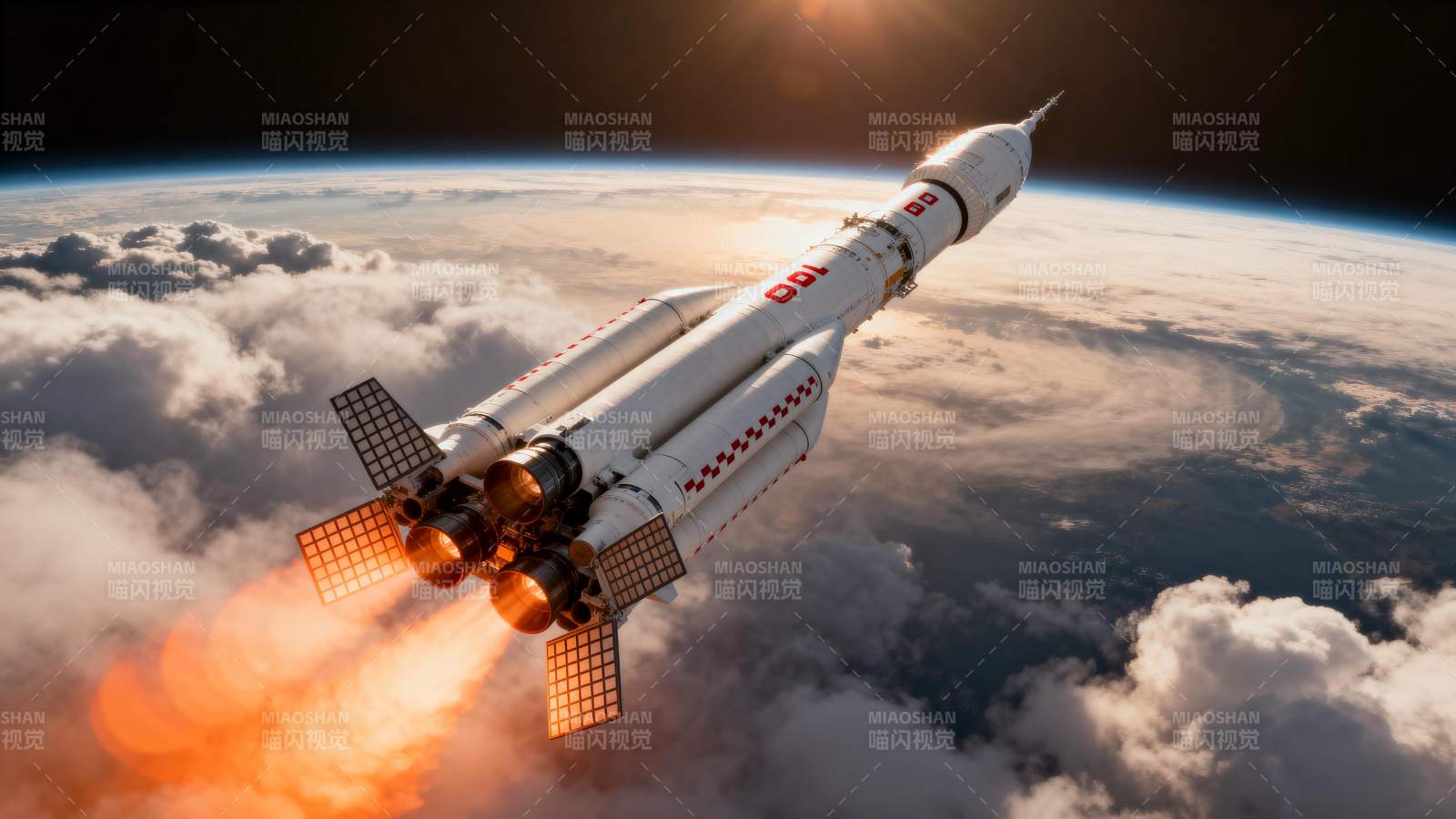火箭升空 穿越云层向太空图片