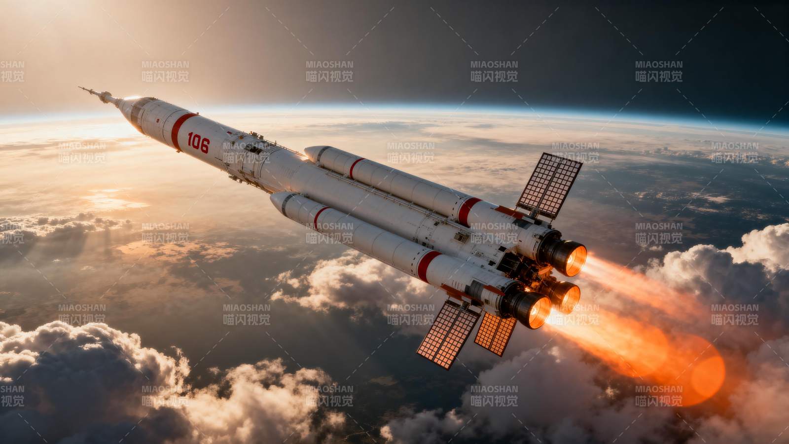 火箭升空 穿越云层向太空图片