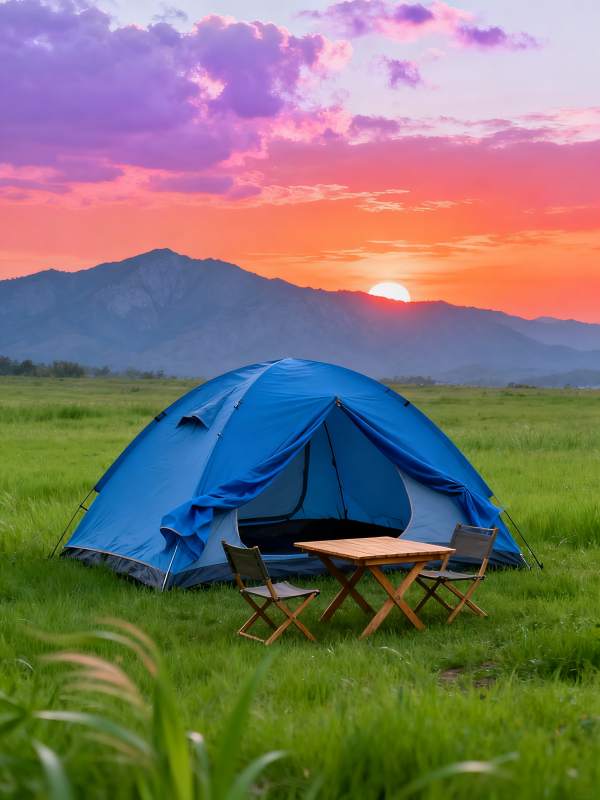 夕阳帐篷 山野露营时光图片