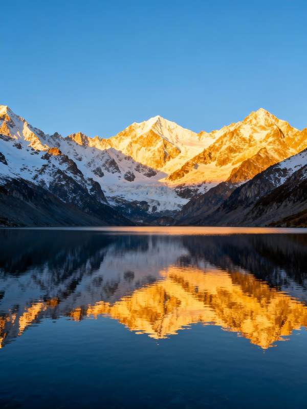 雪山映湖 金光万丈图片