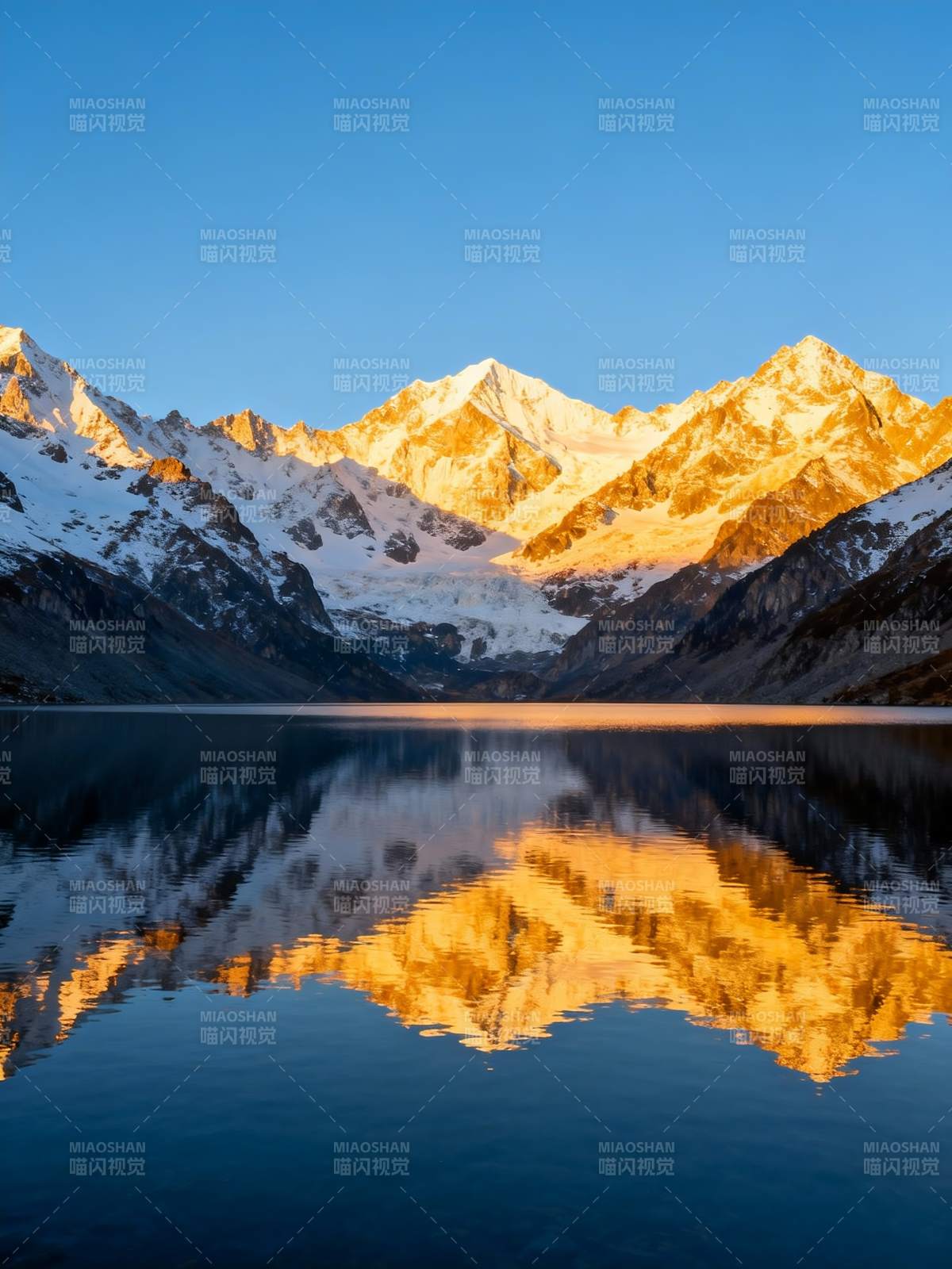 雪山映湖 金光万丈图片