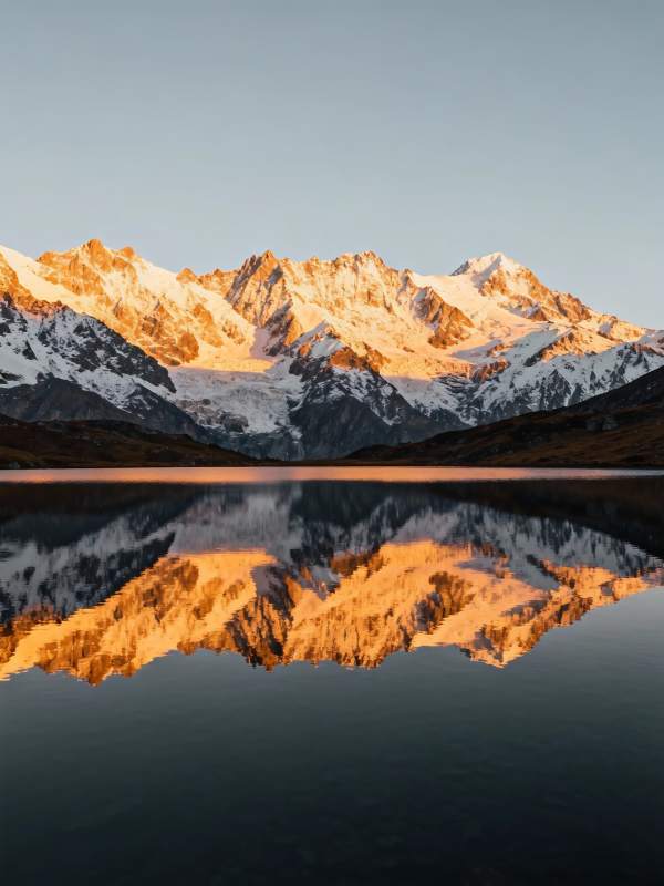 雪山倒影 金辉映湖图片