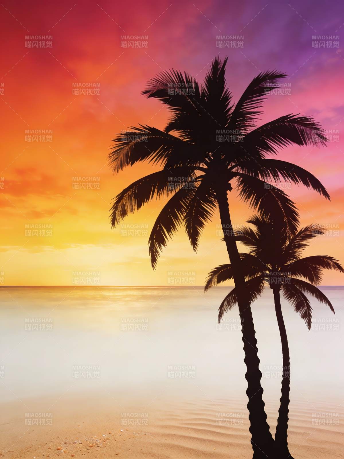 椰影夕阳 海天共色图片
