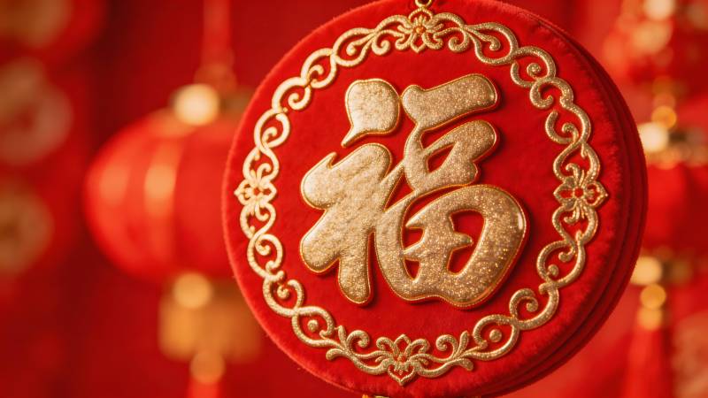 红底金福迎新春图片