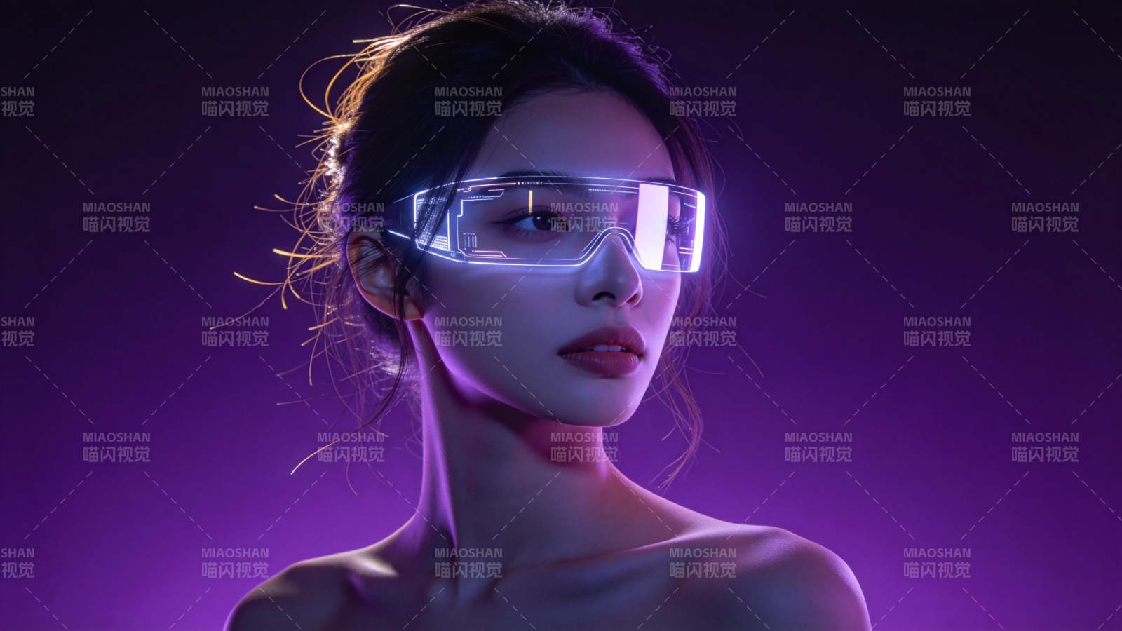 紫光未来感少女戴AR眼镜图片