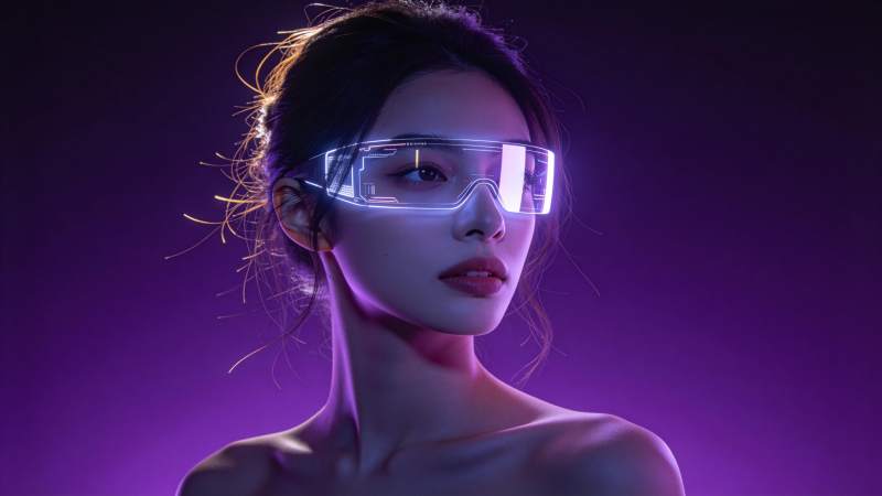 紫光未来感少女戴AR眼镜图片