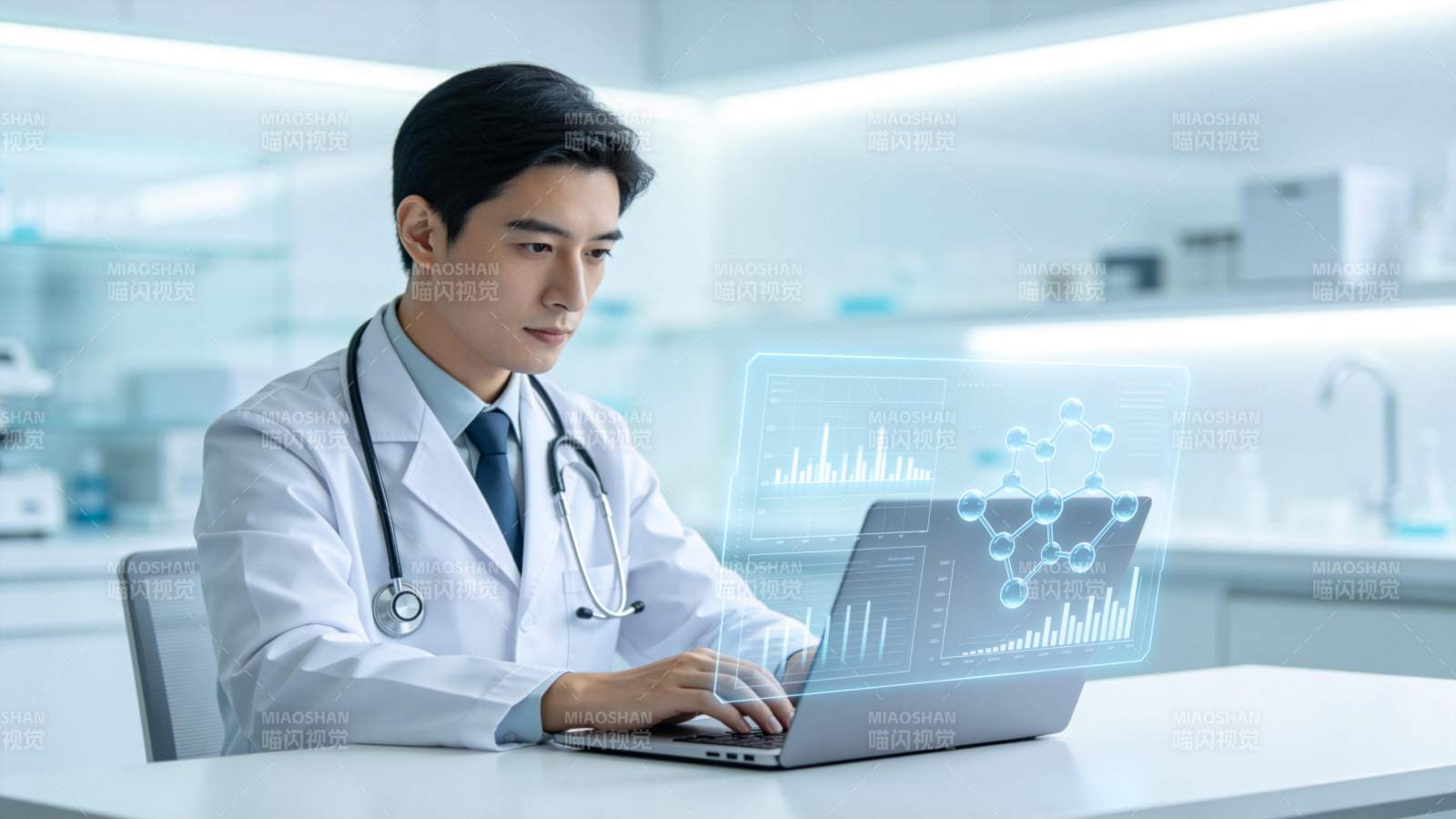 医生用全息数据分析病情图片