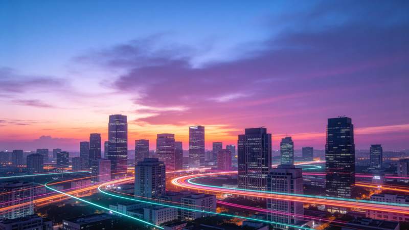 霓虹都市 流光天际线图片